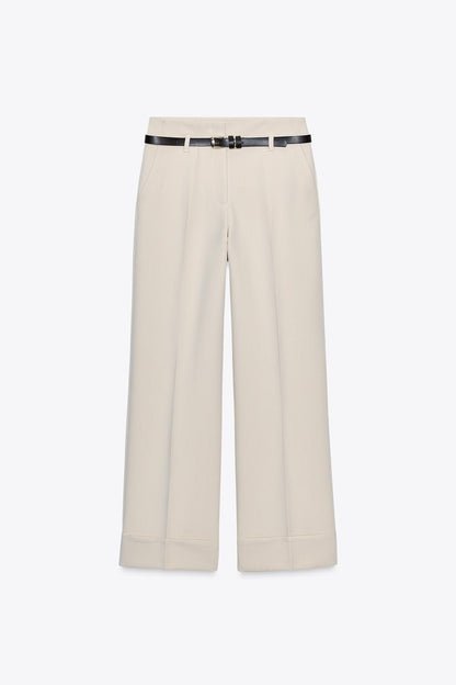 Pantalon Élégant à Revers et Ceinture