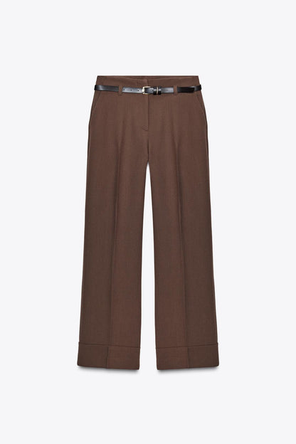Pantalon Élégant à Revers et Ceinture