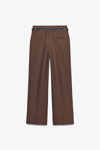 Pantalon Élégant à Revers et Ceinture