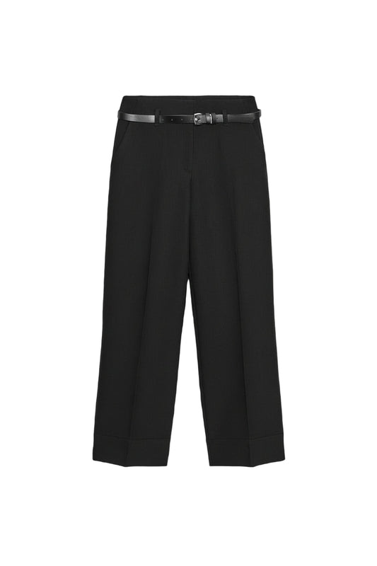 Pantalon Élégant à Revers et Ceinture