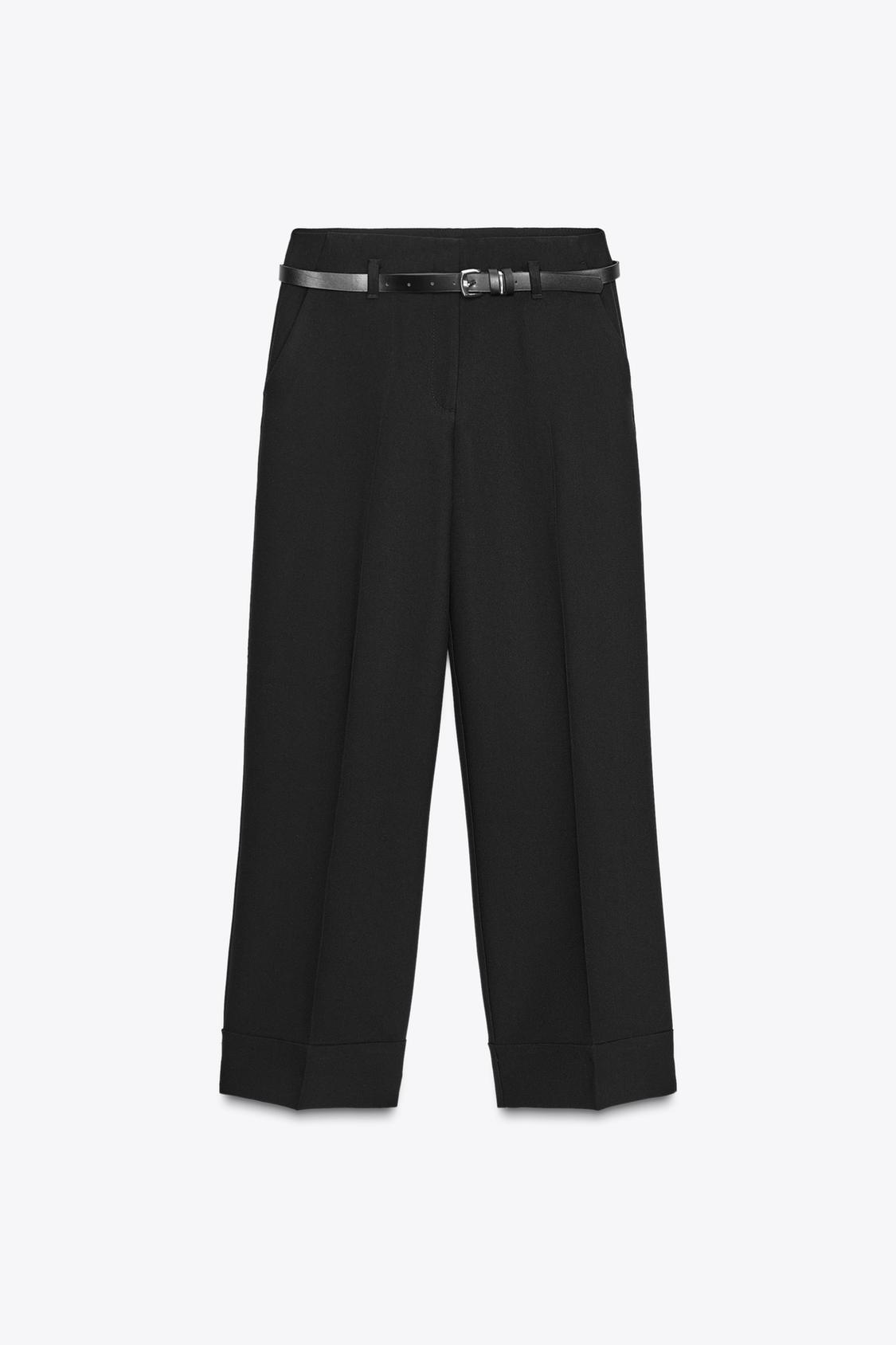 Pantalon Élégant à Revers et Ceinture