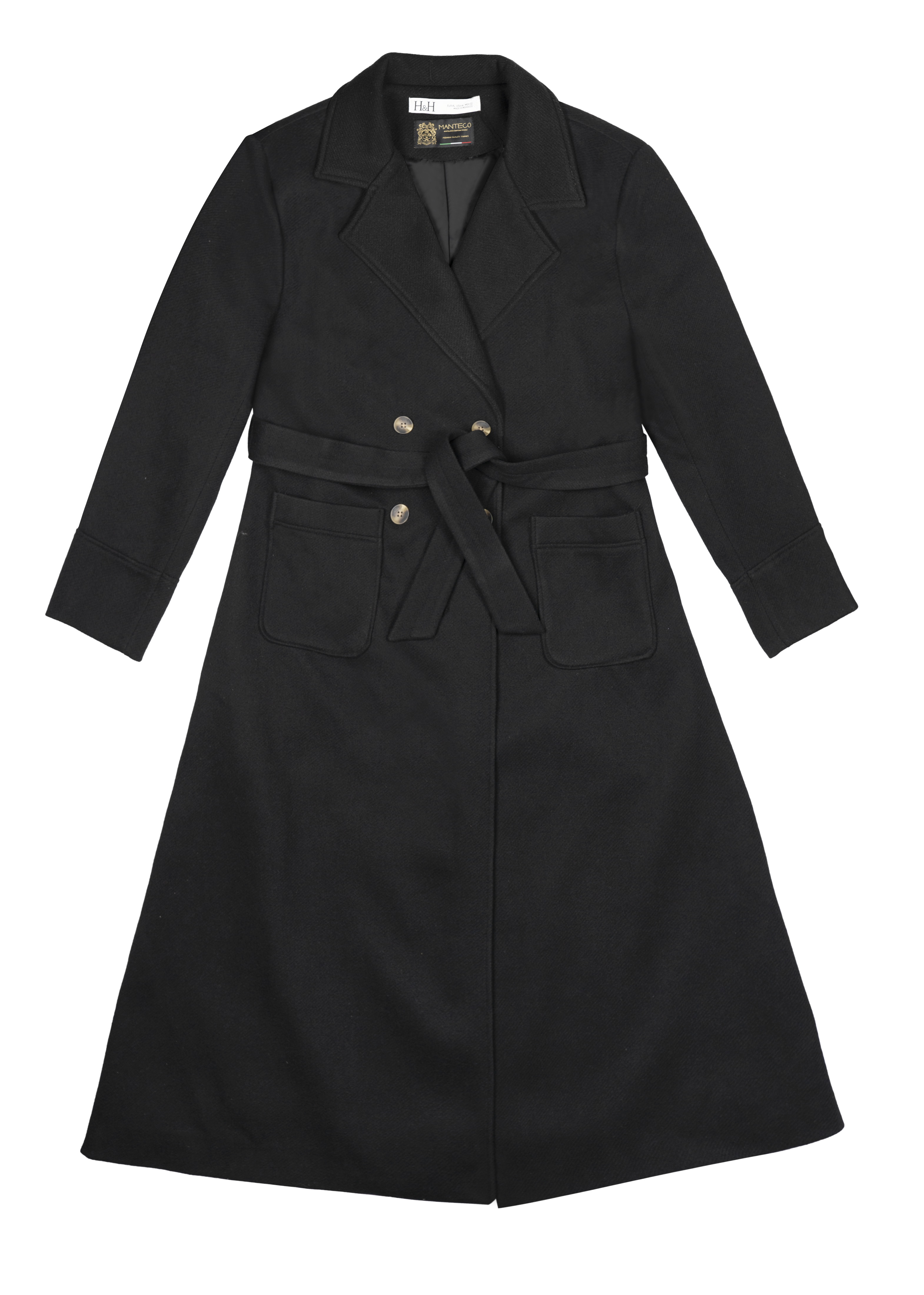 Manteau Noir Long Oversize Femme – avec Ceinture