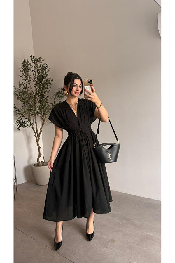 Robe Midi Fluide avec Ceinture