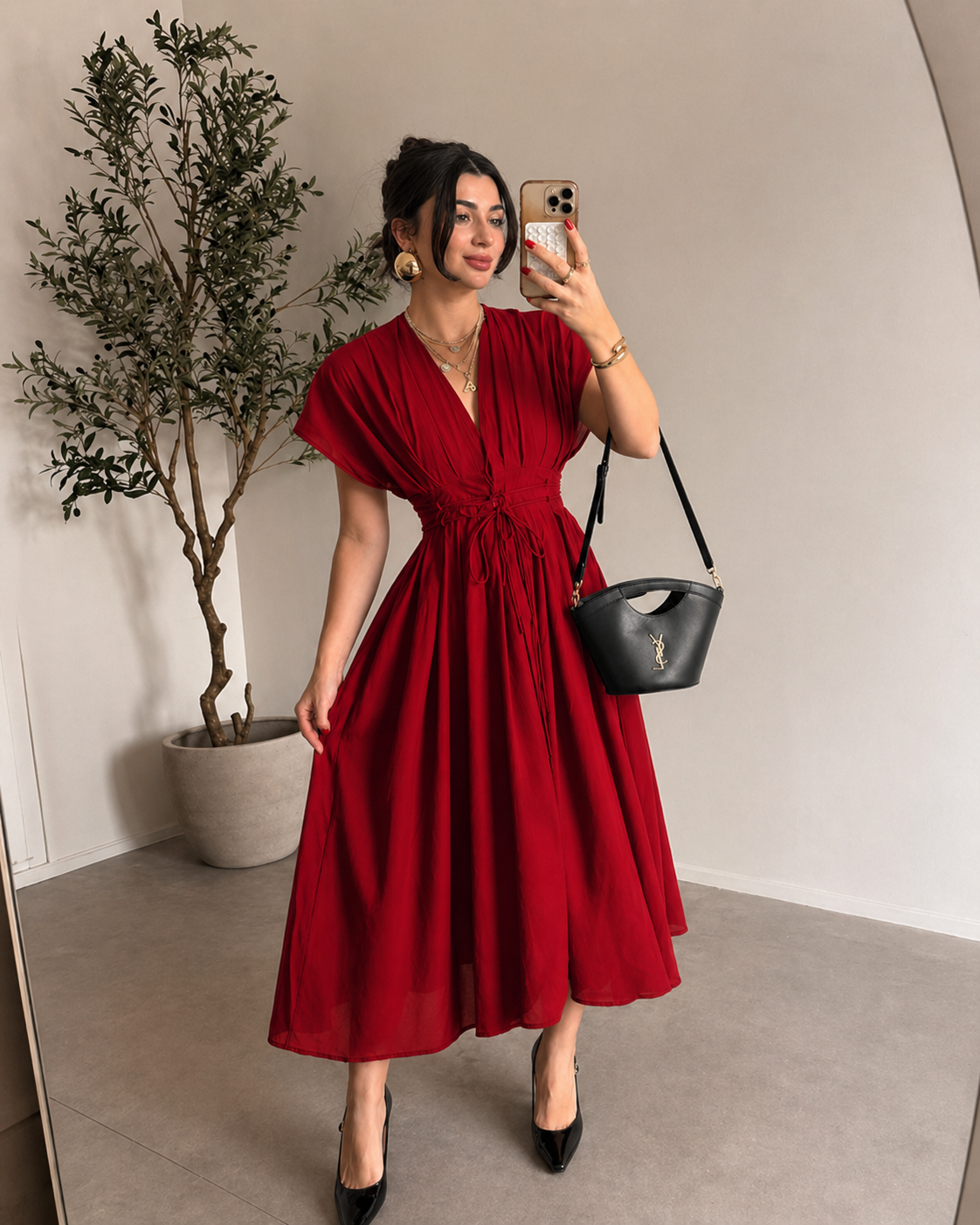 Robe Midi Fluide avec Ceinture