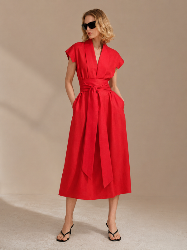 ROBE MI-LONGUE EN LIN