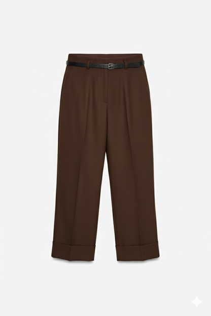Pantalon Élégant à Revers et Ceinture