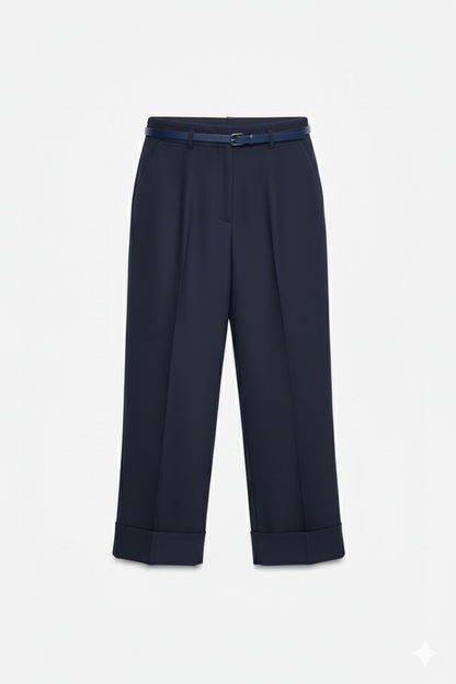 Pantalon Élégant à Revers et Ceinture