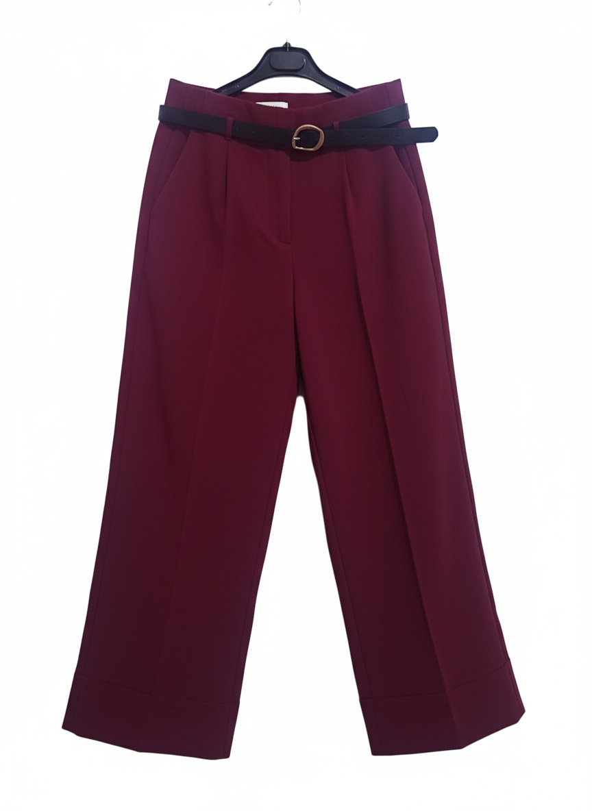 Pantalon Élégant à Revers et Ceinture