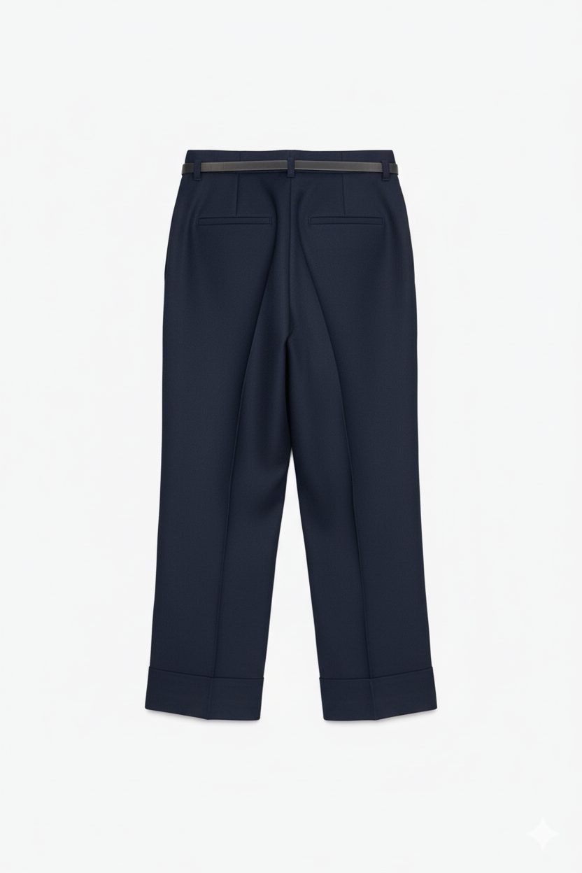 Pantalon Élégant à Revers et Ceinture