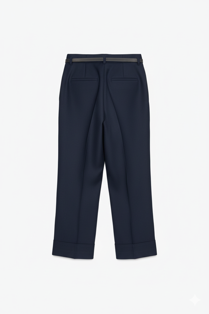 Pantalon Élégant à Revers et Ceinture