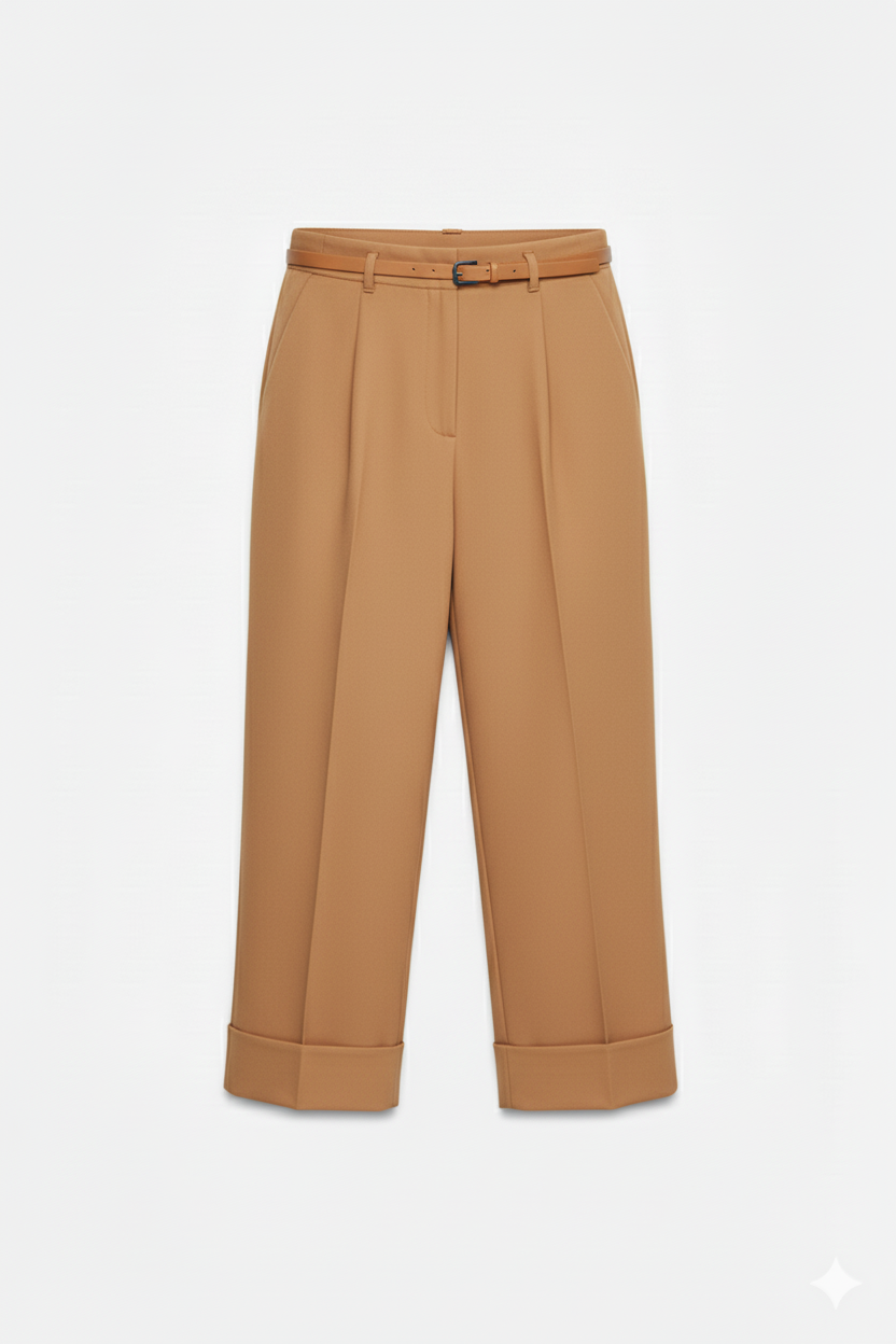 Pantalon Élégant à Revers et Ceinture
