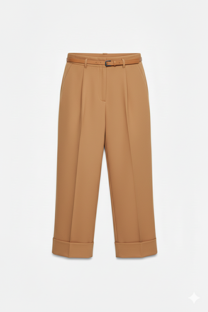 Pantalon Élégant à Revers et Ceinture
