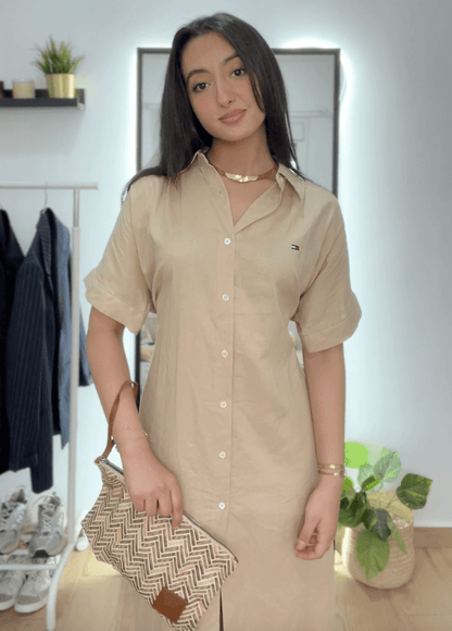 Robe chemise en lin 100% – Élégance naturelle - LelaModa.