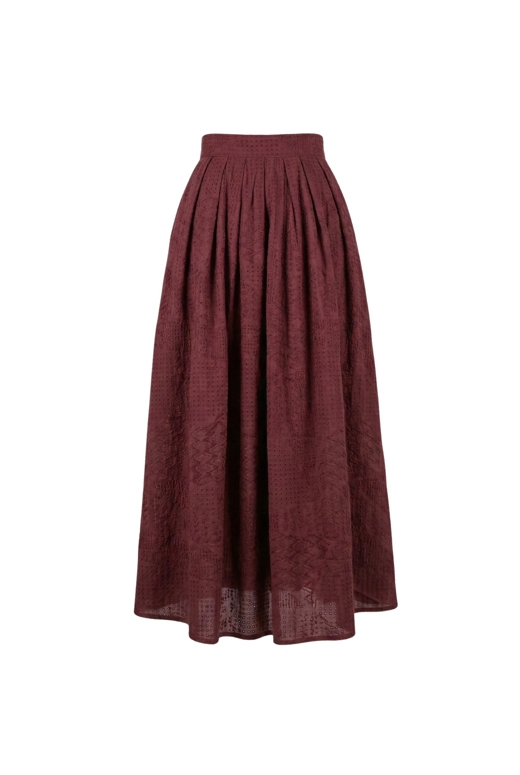 Jupe longue évasée en dentelle bordeaux