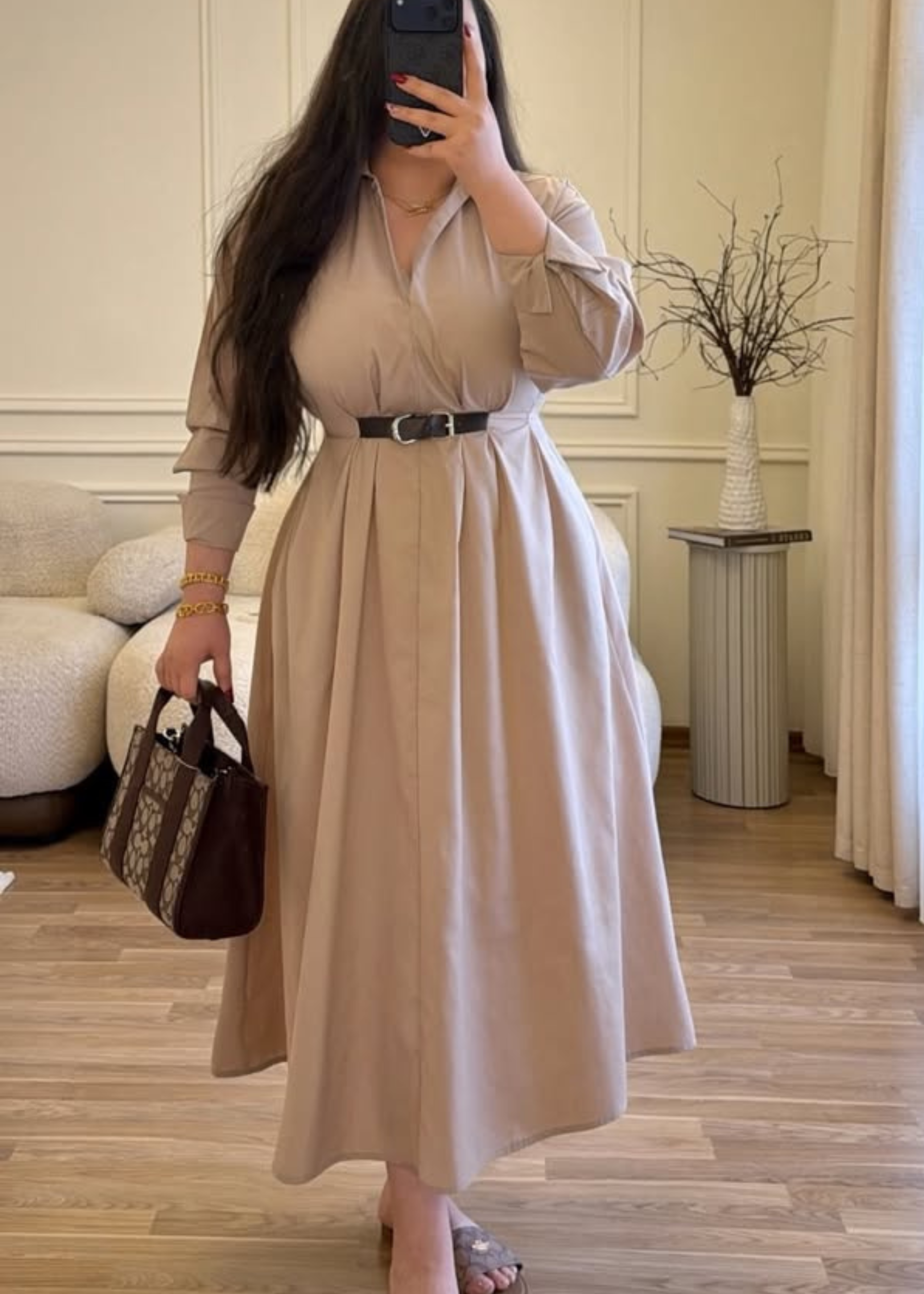 Robe Chemise Longue Ceinturée en popeline