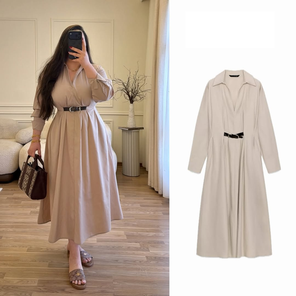 Robe Chemise Longue Ceinturée en popeline