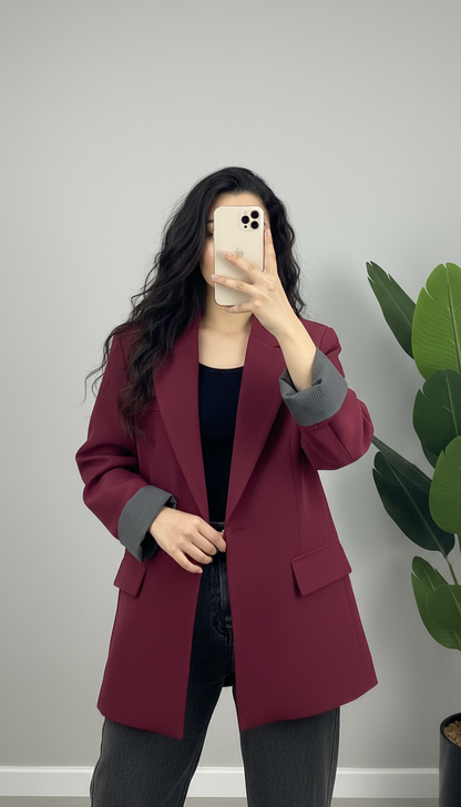 Blazer Chic Manchette Imprimée